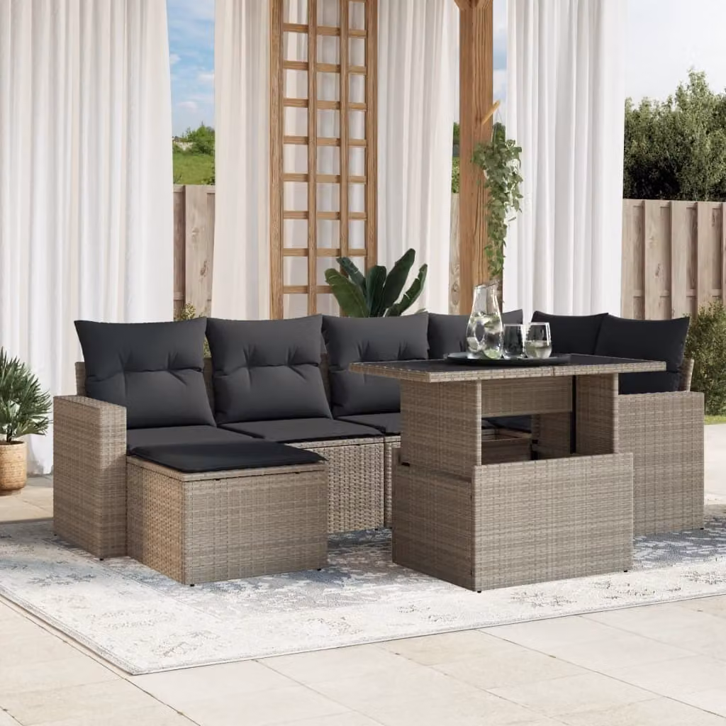 Maison Exclusive - Set Divani da Giardino 7pz con Cuscini Grigio Chiaro Polyrattan