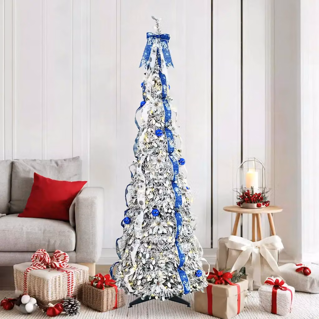 Albero di Natale artificiale vidaXL Bianco in PVC con luci LED warm white in stile Art Deco, Altezza: 180 cm