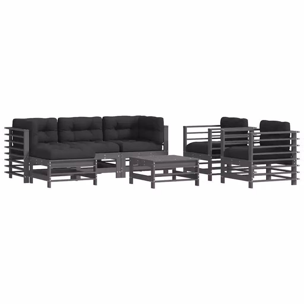 Set da giardino vidaXL in legno massello di pino con 7 pezzi e cuscini inclusi, colore grigio e nero – 2