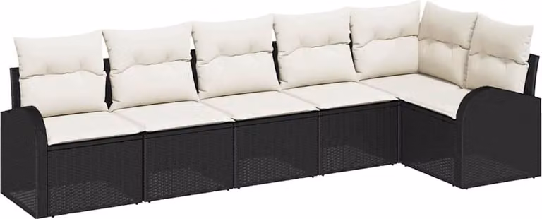 Set Divano da Giardino 6 pcs Nero e Bianco polyrattan