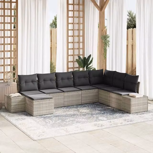 Set Divano da Giardino 8 pz Grigio chiaro polyrattan 3355851
