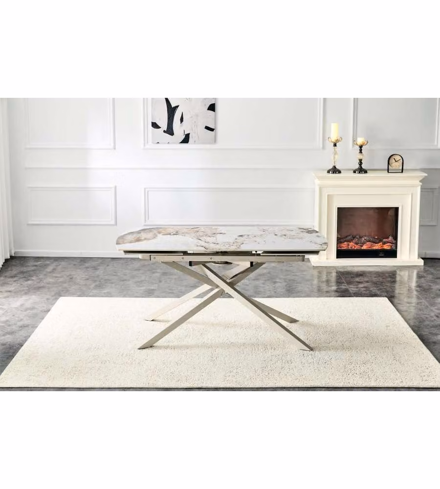 Tavolo da pranzo allungabile Kronos effetto marmo crema 160/240 cm