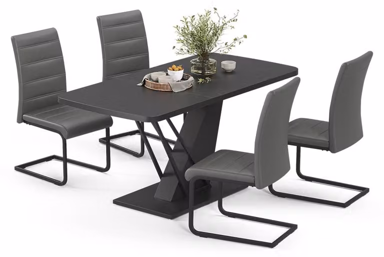 Set di tavoli da pranzo Vicco Fenaro Nero 120 x 80 cm con 4 sedie da pranzo, grigio, Model 62997