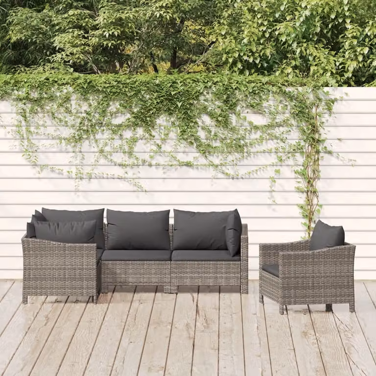 Maison Exclusive - Set Divani da Giardino 5 pz con Cuscini in Polyrattan Grigio