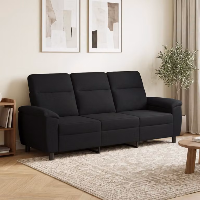 vidaXL Divano Moderno Lineare in Tessuto Nero con Struttura in Metallo L: 214 cm, P: 90 cm, H: 95 cm