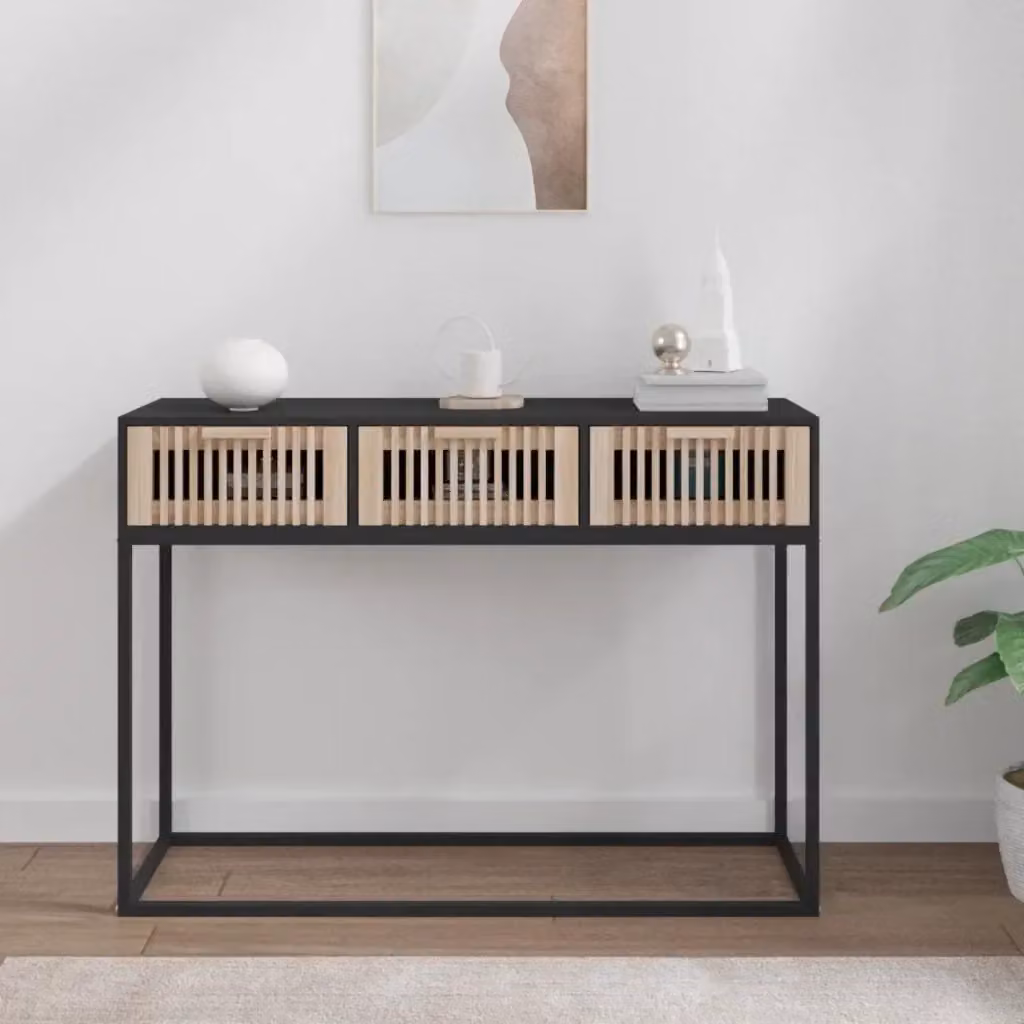 Tavolino Consolle Design in Stile Scandinavo Nero in Legno di Pino e Metallo L/P/H: 105 x 30 x 75 cm – 2