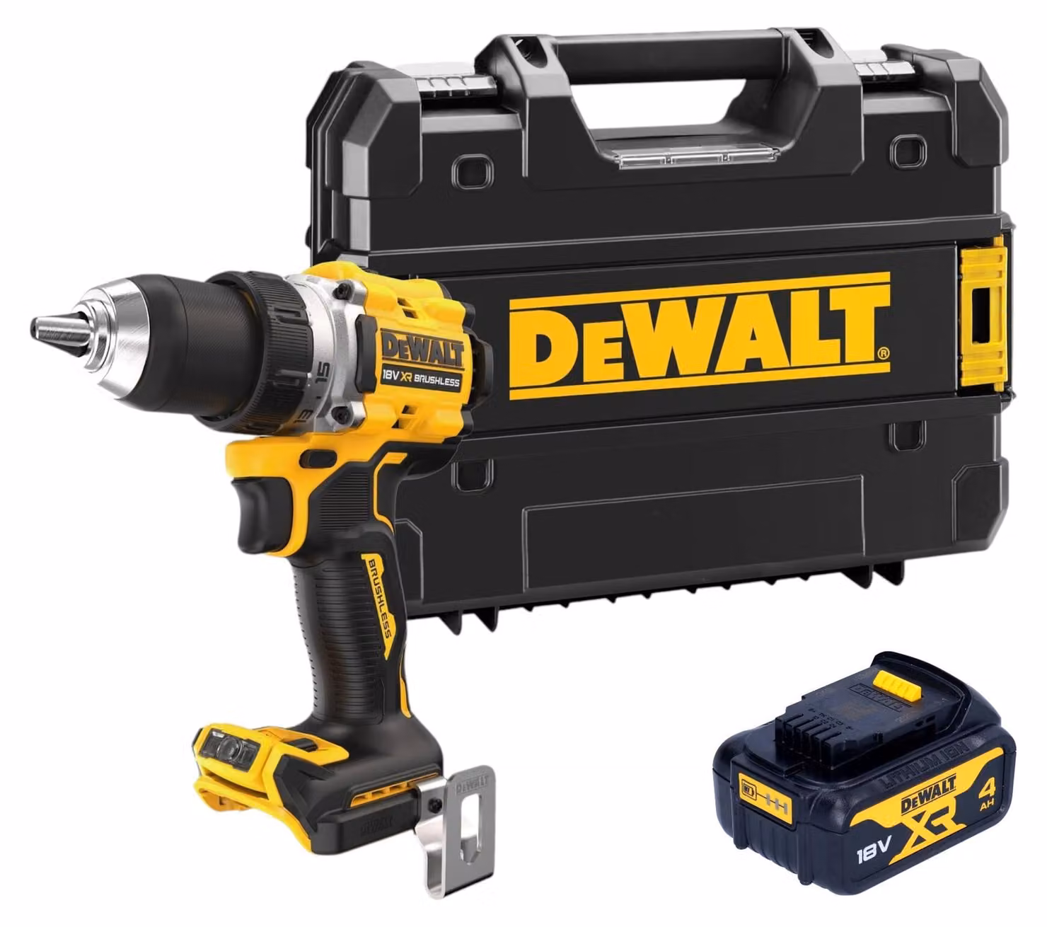 Trapano avvitatore a batteria DeWalt DCD 800 NT 18 V 90 Nm senza spazzole + 1x batteria ricaricabile 4,0 Ah + TSTAK - senza caricatore