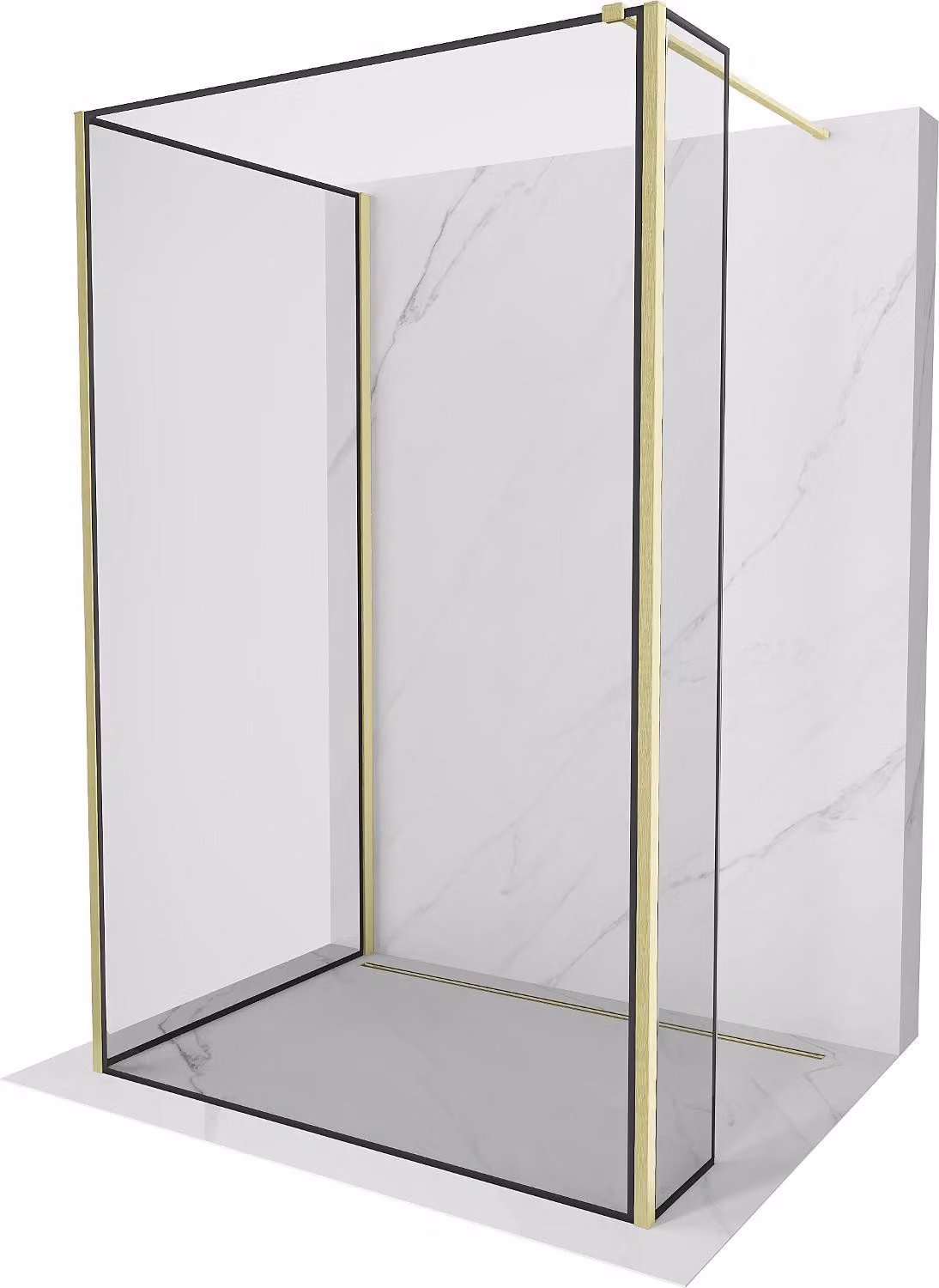 Mexen Kioto parete doccia Walk-in 100 x 100 x 40 cm, cornice nera, oro spazzolato - 800-100-100-221-55-70-040