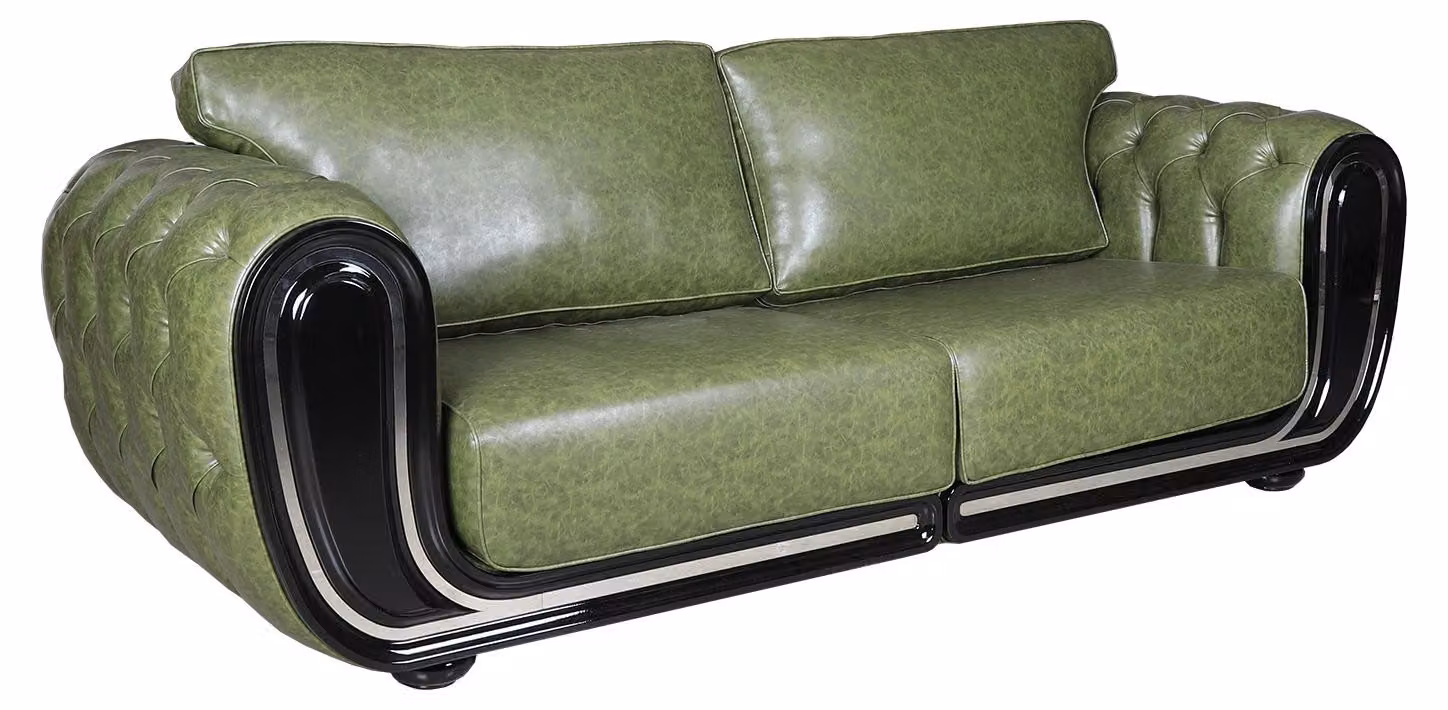 Grünes Designer Chesterfield Ledersofa Wohnzimmer Kunstleder Couch