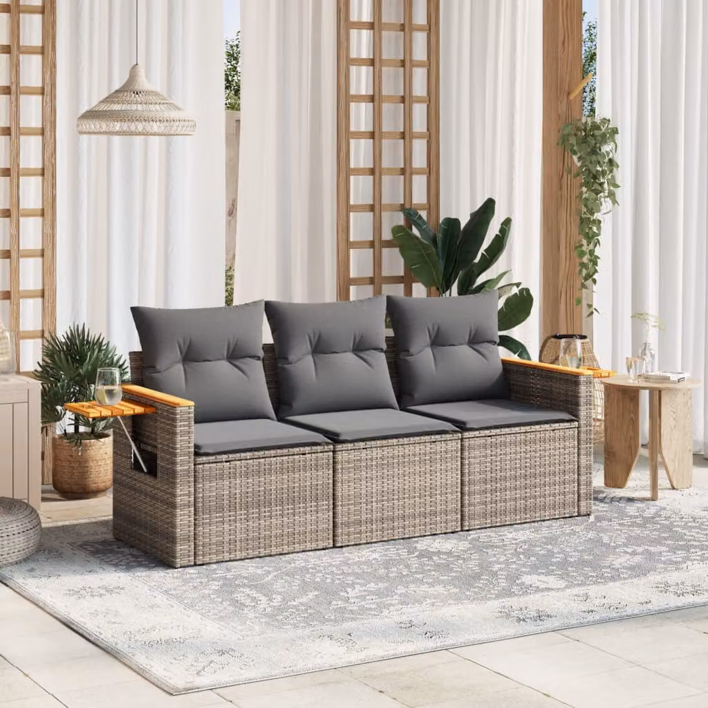 Set di divani da giardino vidaXL in polyrattan grigio con cuscini e tavolino da esterno – 1