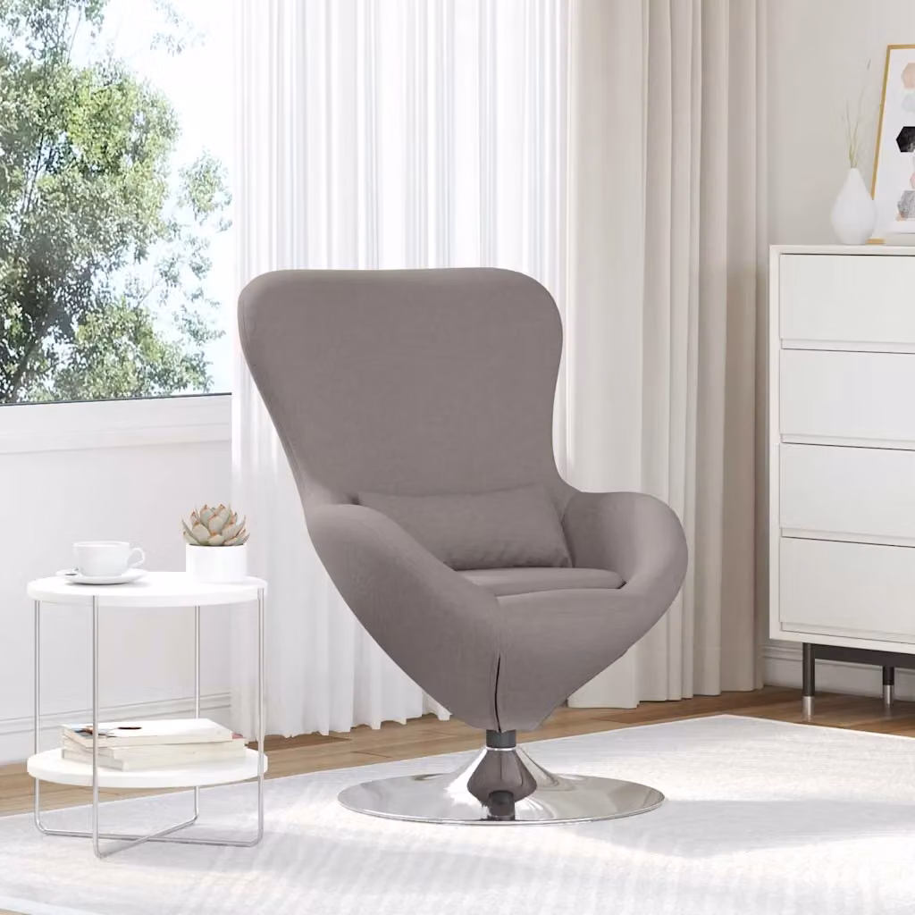 Poltrona uovo moderna vidaXL con seduta in tessuto beige e grigio e struttura girevole a 360 gradi