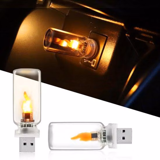 Set di 2 luci notturne a LED per auto, mini lampada, porta USB integrato, stile retrò, ideali per il campeggio e l'illuminazione della camera da letto