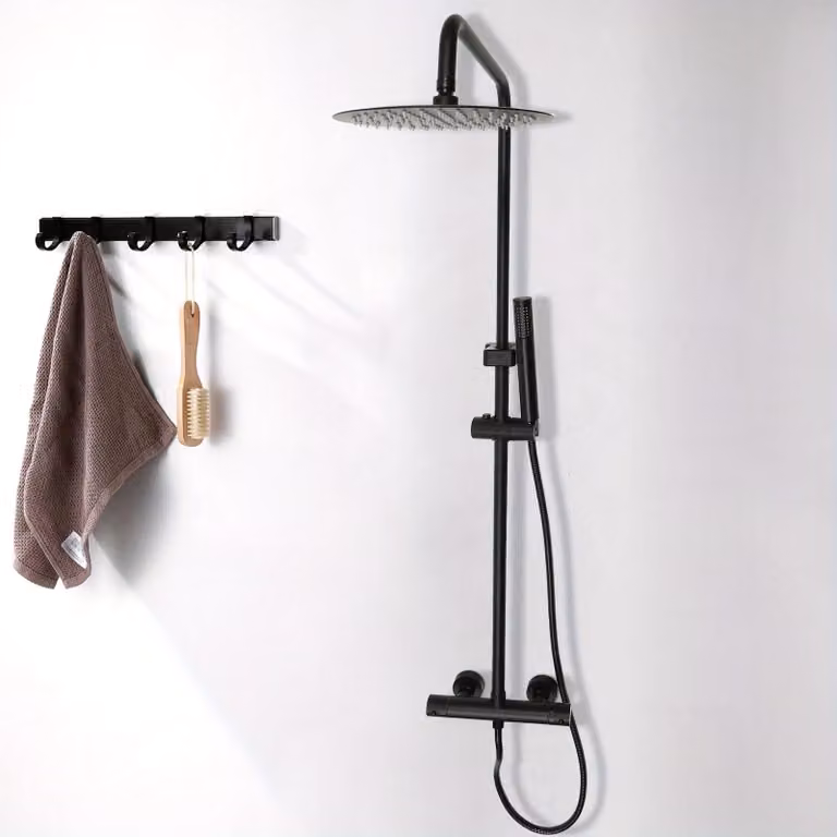 Set doccia con termostato - soffione da 20 cm - acciaio inossidabile - nero - facile da pulire