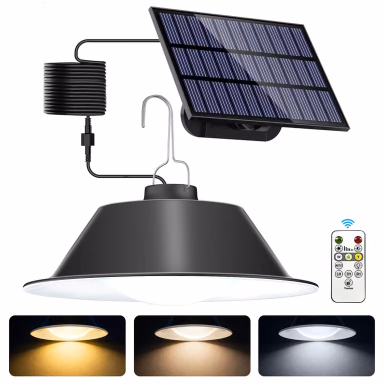 Lampada da parete solare con telecomando, 3 colori, dimmerabile, grado di protezione IP65, cavo da 5 metri