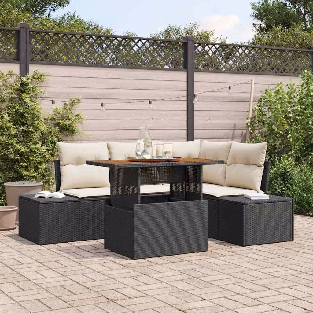 Maison Exclusive - Set da giardino composto da 5 pezzi, divano in rattan sintetico nero