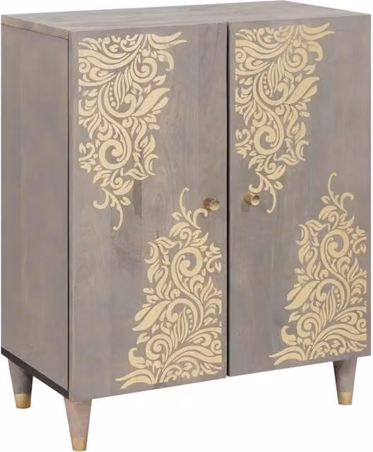Credenza Buffet Armadio da Cucina vidaXL in Legno di Mango Massello Grigio e Oro L 60 x P 33 x H 75 cm