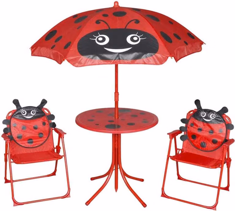 The Living Store Set da giardino bistrot per bambini da 3 pezzi con ombrellone rosso