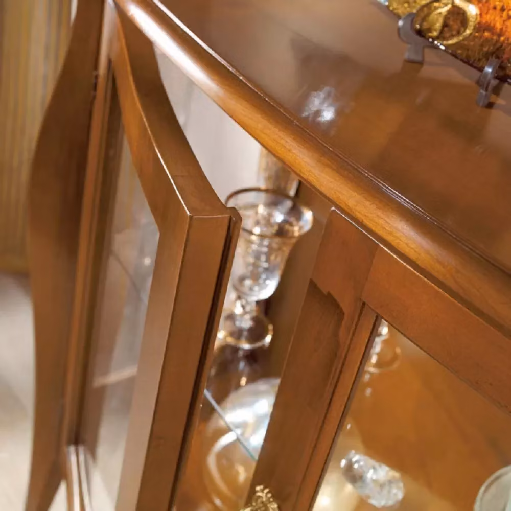 Vetrina in legno stile arte povera con 2 ante in vetro tinta noce Mobili 2G L: 107 cm, P: 46 cm, H: 102 cm – 2