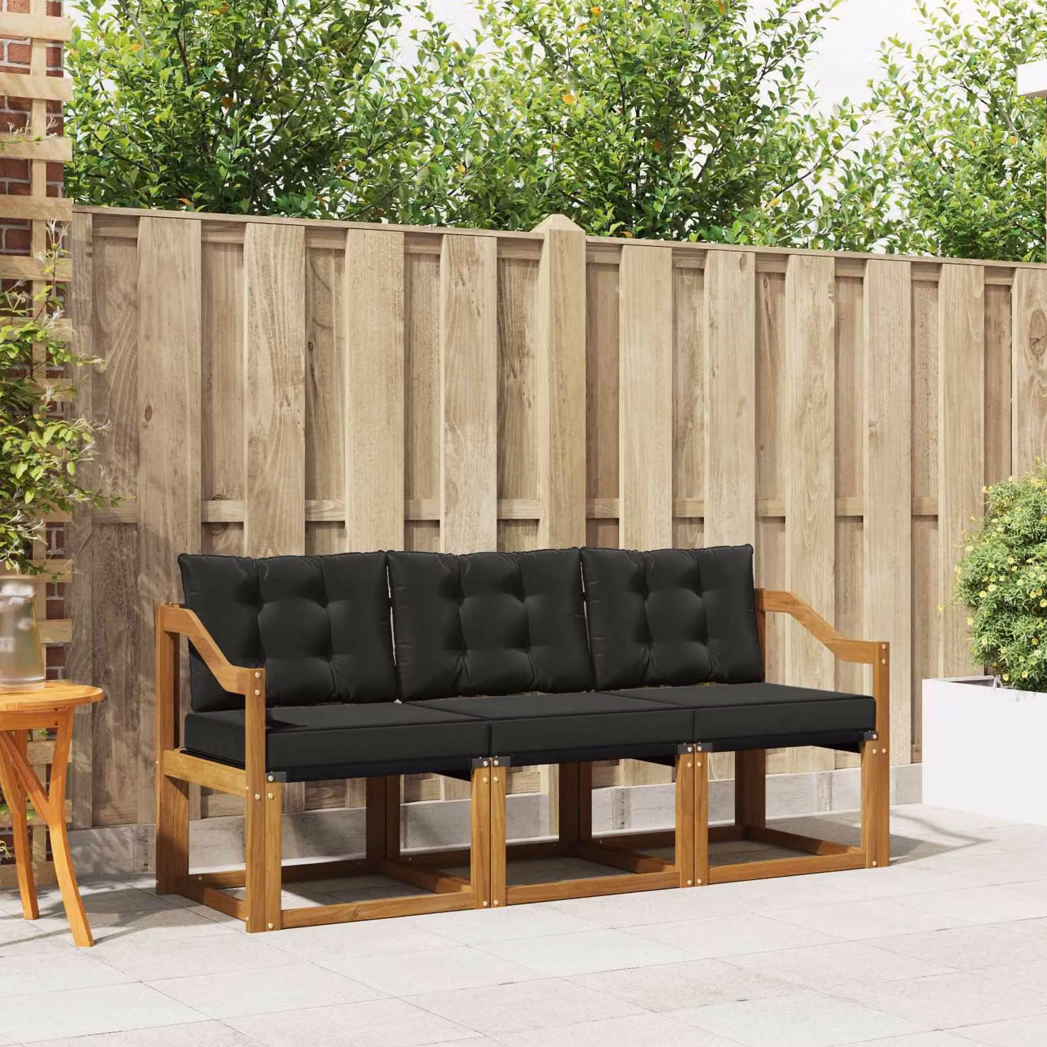 Set di divani da esterno vidaXL 3 pz in legno di acacia e textilene, colore marrone e nero