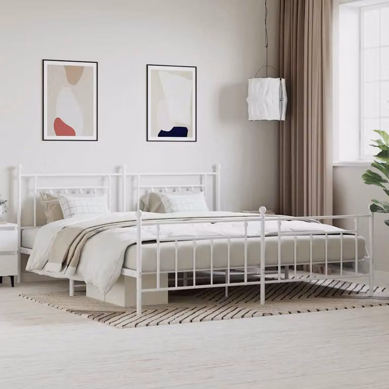 vidaXL Giroletto con Testiera e Pediera in Metallo Bianco L/P: 200 x 200 cm