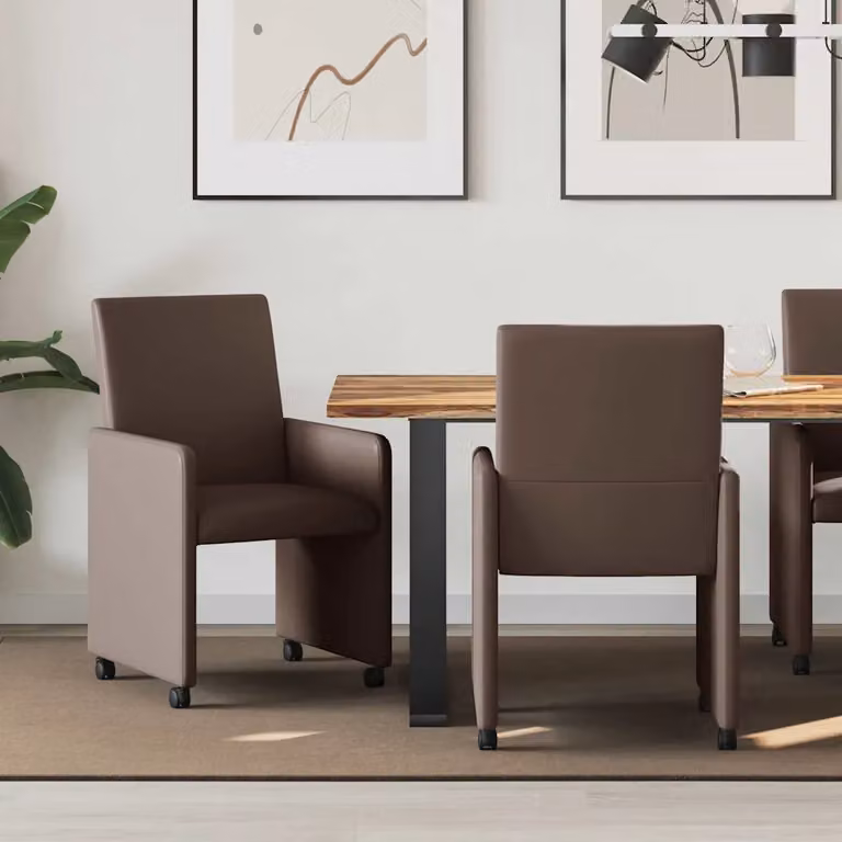 Set di 2 sedie da pranzo vidaXL con ruote e braccioli in pelle sintetica marrone, L: 57 cm, P: 66 cm, H: 94 cm