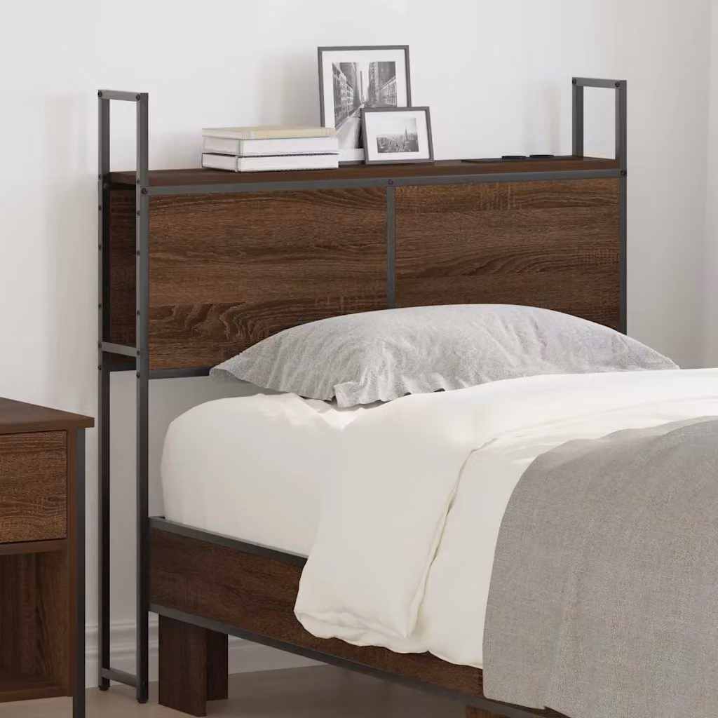 Testiera per letto con stazione di ricarica USB e ripiano integrato vidaXL, Rovere marrone, L: 102,0 cm, H: 98,0 cm, P: 15,0 cm