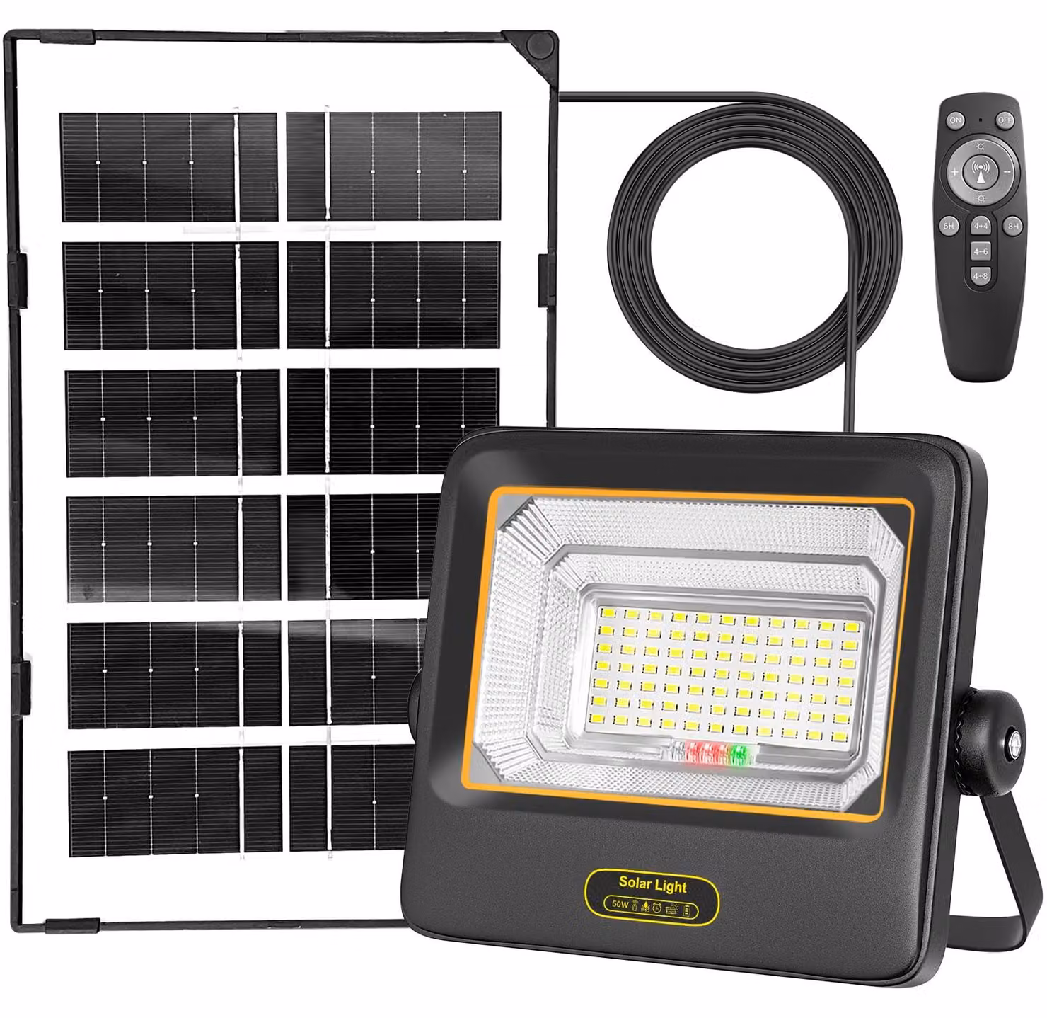Lampada solare da esterno da 50W, 4917 lumen, grado di protezione IP67, con telecomando, 7 modalità