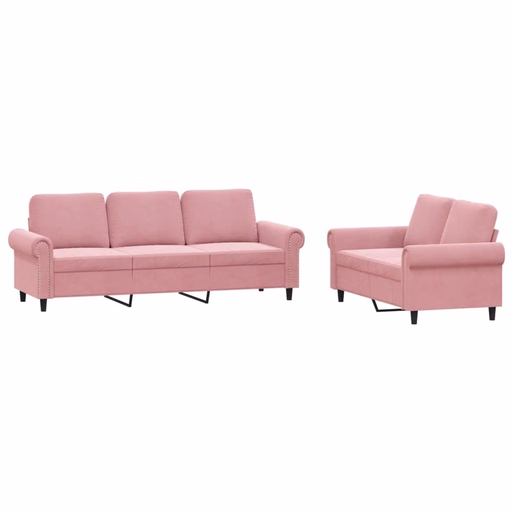 Set di Divani 2 pz con Cuscini rosa in Velluto
