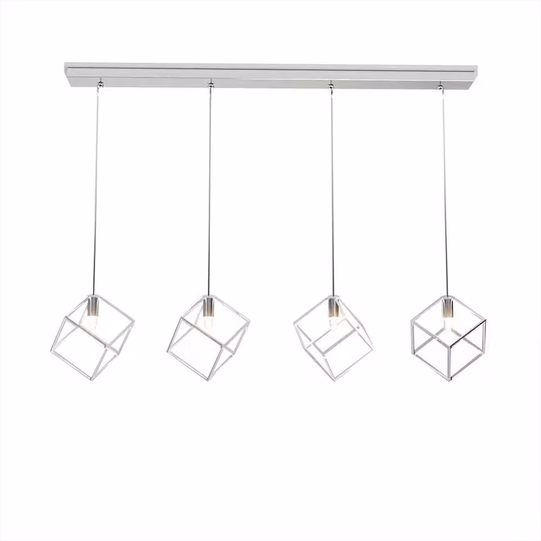 Sospensione Moderna Rettangolare Frame Metallo Cromo 4 Luci G9