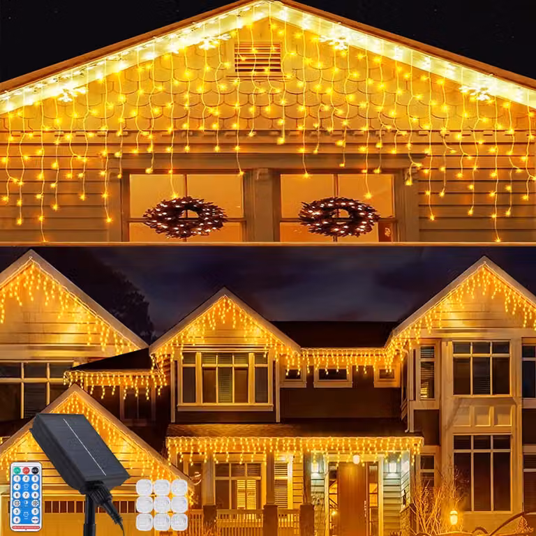 Tenda luminosa a LED per esterni, alimentata a energia solare, 10 metri, 336 LED, 8 modalità, con telecomando