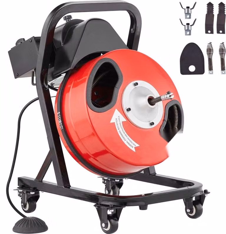 Macchina per la pulizia dei tubi - Scovolino manuale con ruote - 15 m x 12,7 mm - Efficace contro le ostruzioni - Ideale per la pulizia di sanitari e scarichi