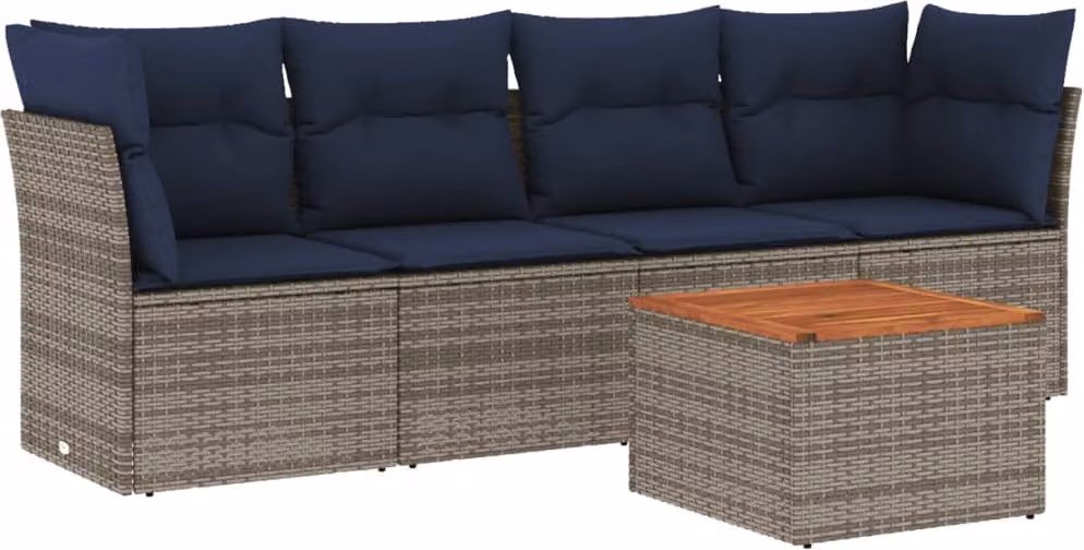Set Divani da Giardino 5 pz con Cuscini Grigio in Polyrattan