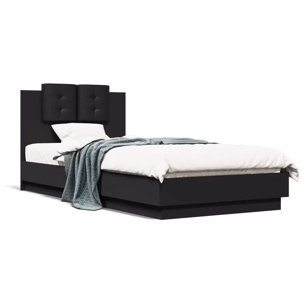 Letto con testiera vidaXL in legno e tessuto nero 100x200 cm – 2