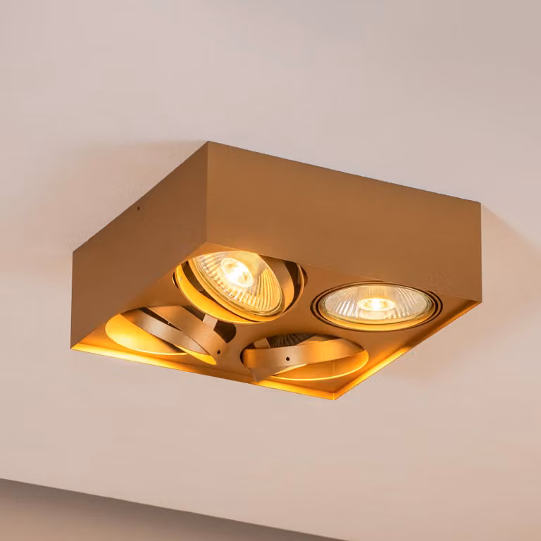 Faretto da soffitto Riesta, oro, 4 luci Riesta Argon, dimmerabile, Ottone / Oro, Soggiorno / Sala da pranzo, Metallo, Moderno, Faretto alogeno