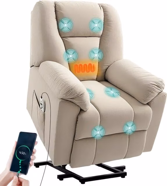 Poltrona elettrica reclinabile massaggiante con riscaldamento e USB ¨C Minimal ¨C Beige