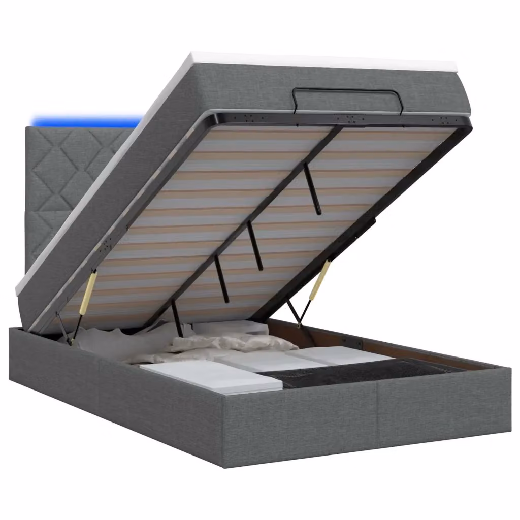 Letto Ottomano con Materasso e Illuminazione LED vidaXL Grigio, L/P/H: 120 x 200 x 88 cm – 2