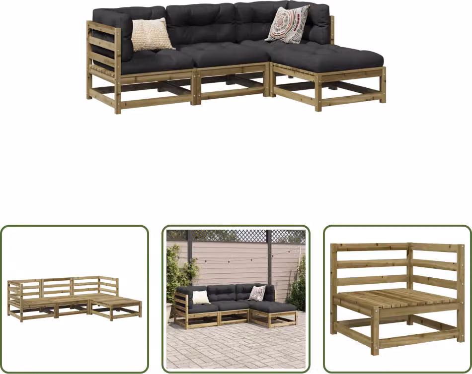 The Living Store Set di divani da giardino 4 pezzi in legno di pino impregnato