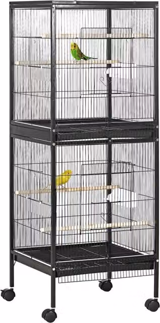 Gabbia Voliera per Uccelli per Interni 51,5x50x140 cm con Ruote e Vassoi Estraibili Nero