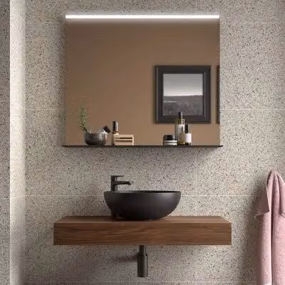 Mensolone da bagno sospeso Sumo in noce maya con pannello posteriore, L: 80 cm, P: 46 cm, H: 12 cm