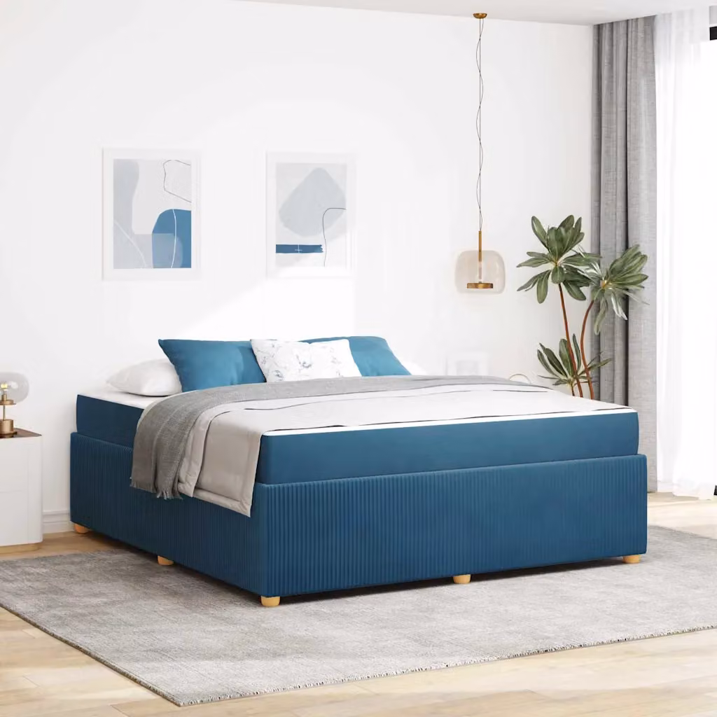 Struttura del letto moderna vidaXL in tessuto blu con legno, L 180 cm x P 200 cm – 1