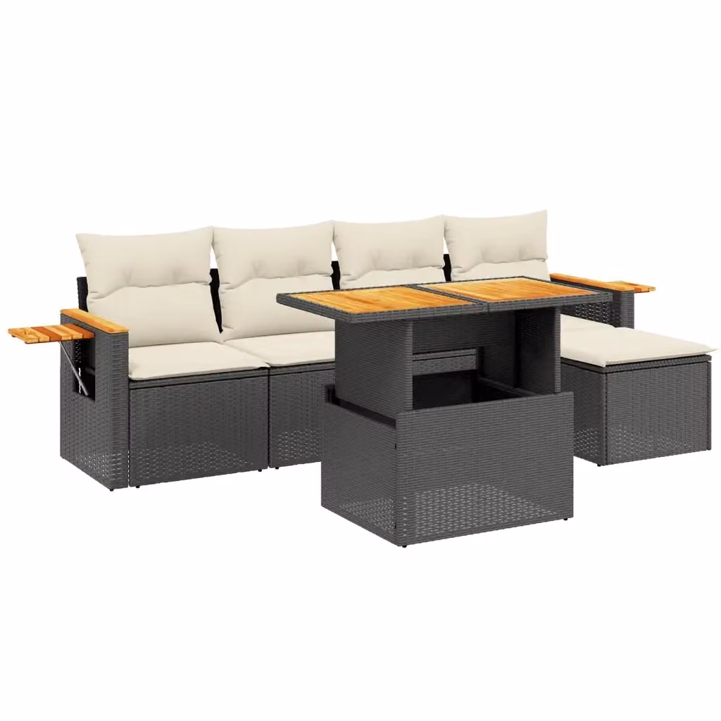 vidaXL Set Divano da Giardino a L in Polyrattan Nero con Cuscini e Tavolino da Esterno – 2