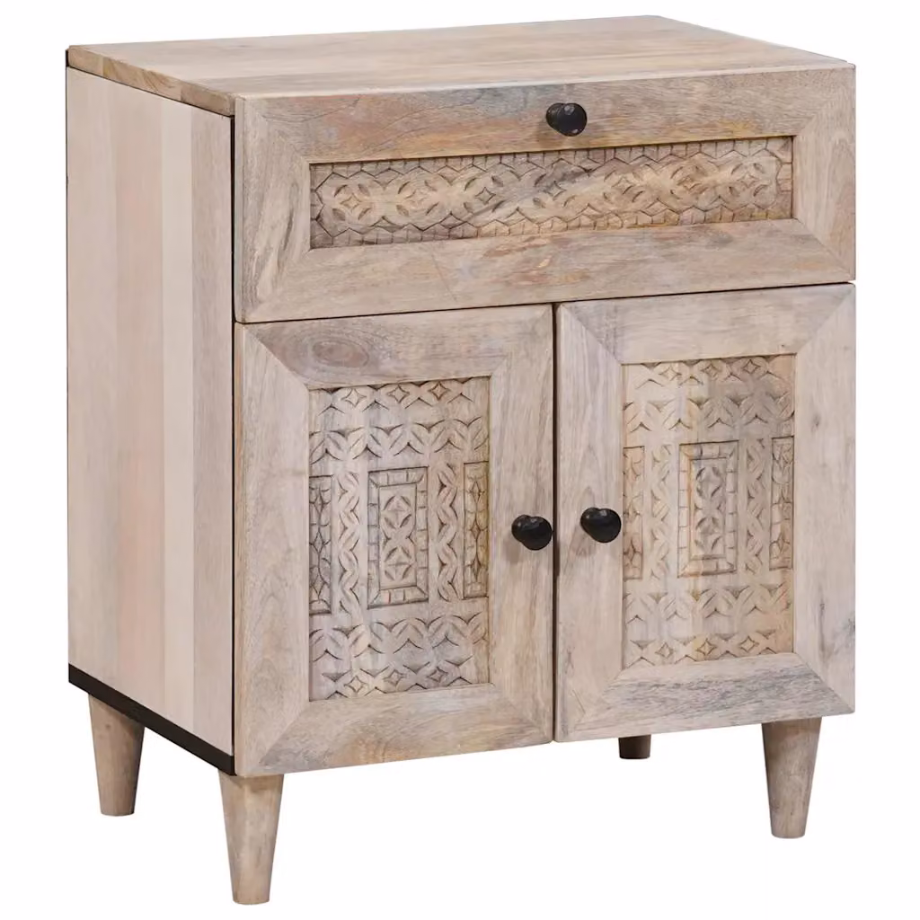 vidaXL Armadio da Notte Bianco in Legno di Acacia e Mango L/P/H: 50 x 33 x 60 cm