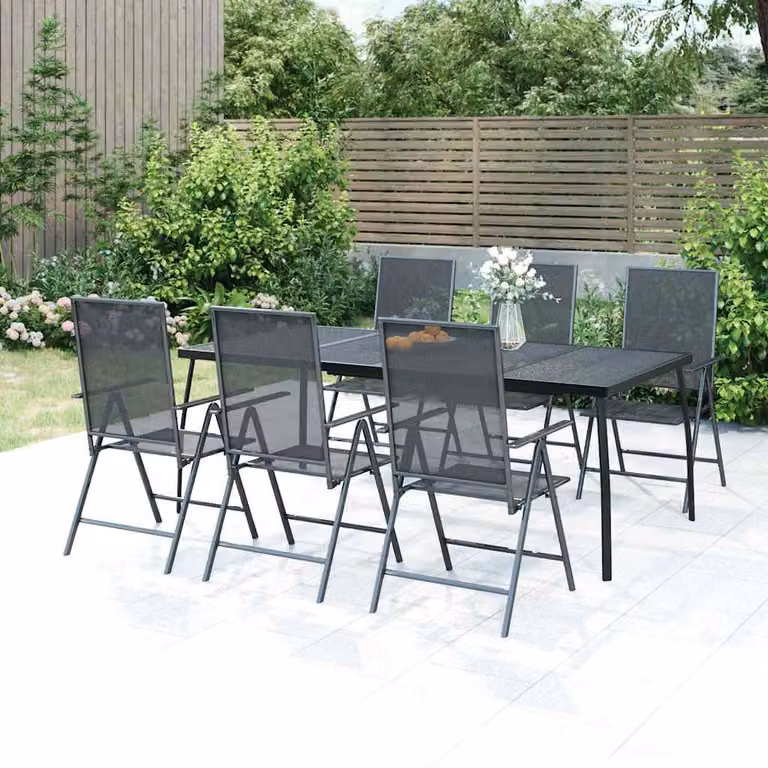 Set da pranzo da giardino vidaXL in acciaio antracite opaco, 7 pezzi