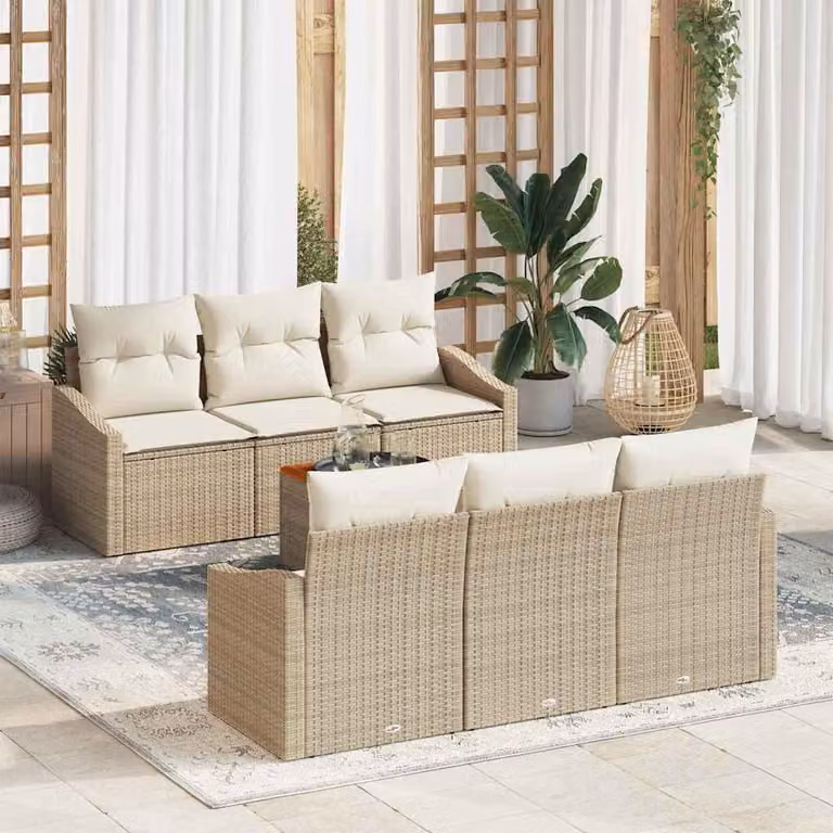 Maison Exclusive - Set Divano da Giardino con cuscino 7 pcs Beige polyrattan