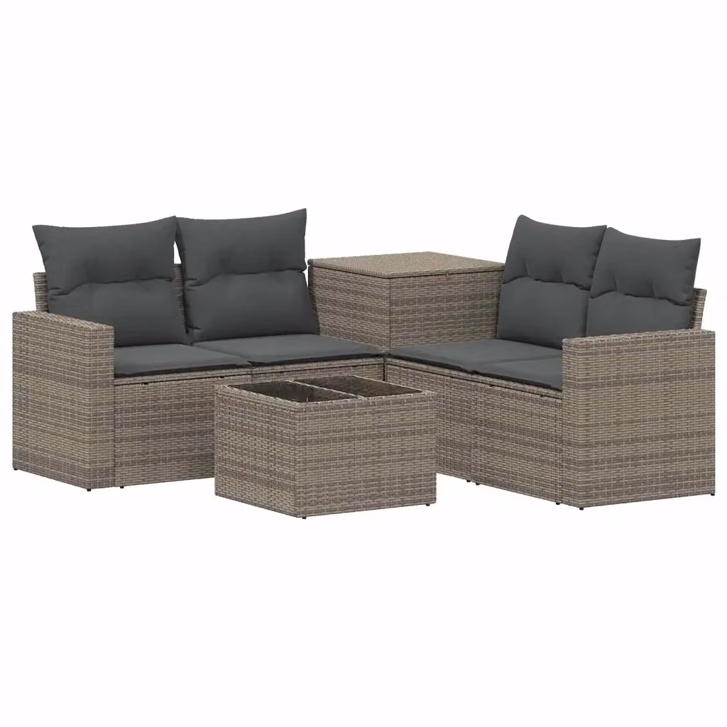 Set di mobili da giardino vidaXL in polyrattan grigio e antracite con divani a L, tavolino e pouf inclusi – 2