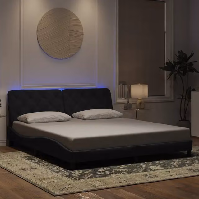 Letto con giroletto in velluto nero vidaXL con illuminazione LED e porta USB L/P/H: 200 x 180 x 30 cm – 1