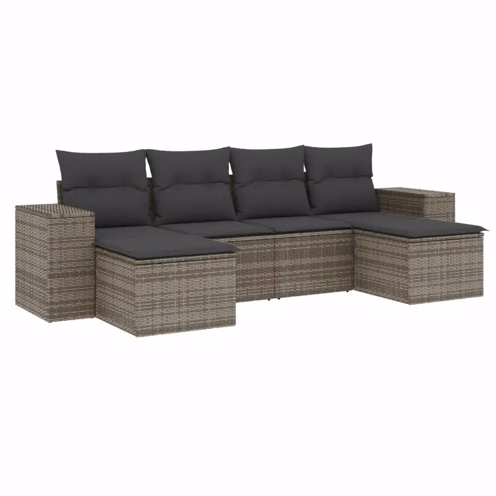 vidaXL Set Divano da Giardino a L 6 pz con Cuscini Grigio in Polyrattan e Struttura in Metallo – 2