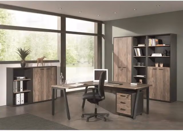 Set di 8 mobili da ufficio professionale in color rovere invecchiato e nero collezione SOON