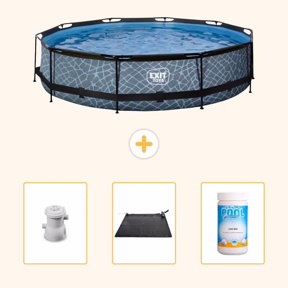 Piscina fuori terra - Design effetto pietra - 360x76 cm - 4 pezzi - SCB92