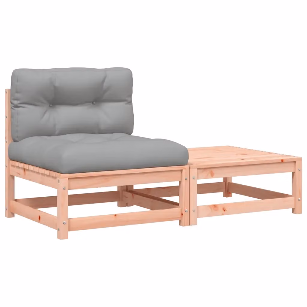 Divano da giardino vidaXL in legno trattato con cuscini grigi e poggiapiedi coordinato L/P/H: 140 x 70 x 67 cm – 2